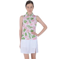 Cactus Pattern Women s Sleeveless Polo Tee by designsbymallika