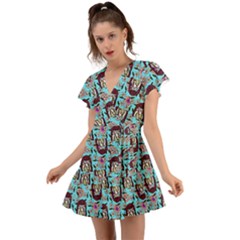 Braids Doll Daisies Blue Flutter Sleeve Wrap Dress by snowwhitegirl