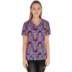 Braids Doll Daisies Purple Women s V-neck Scrub Top by snowwhitegirl