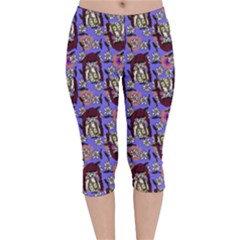 Braids Doll Daisies Purple Velvet Capri Leggings  by snowwhitegirl