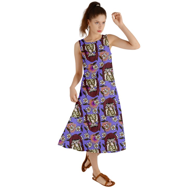 Braids Doll Daisies Purple Summer Maxi Dress