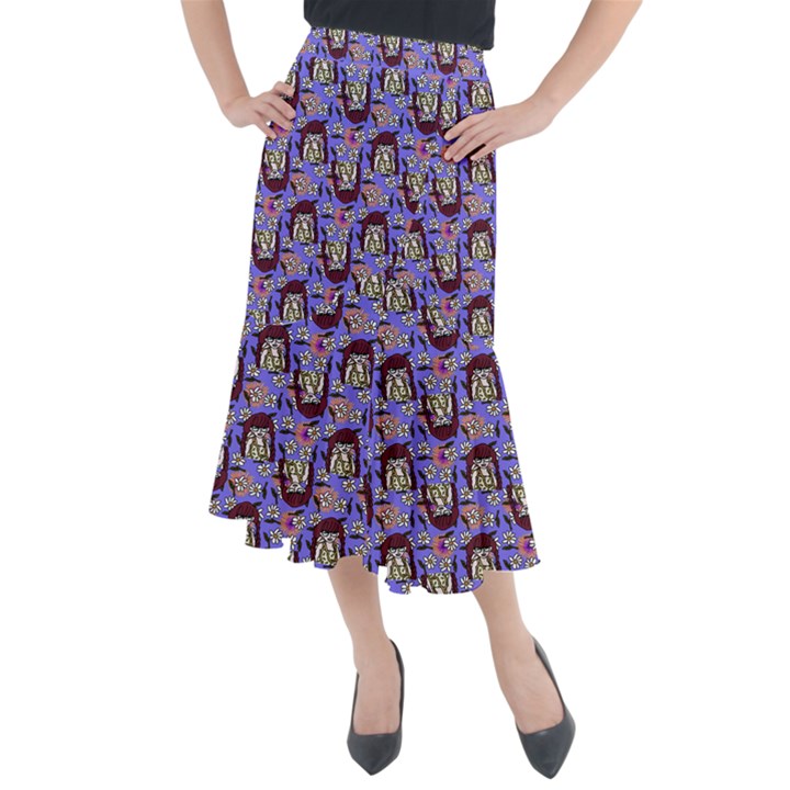 Braids Doll Daisies Purple Midi Mermaid Skirt