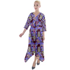 Braids Doll Daisies Purple Quarter Sleeve Wrap Front Maxi Dress