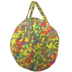 Colorful Brush Strokes Painting On A Green Background                                                  Giant Round Zipper Tote by LalyLauraFLM