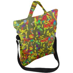 Colorful Brush Strokes Painting On A Green Background                                                    Fold Over Handle Tote Bag by LalyLauraFLM