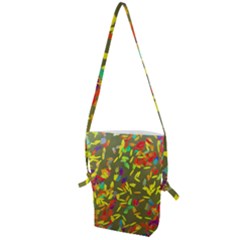 Colorful Brush Strokes Painting On A Green Background                                                    Folding Shoulder Bag by LalyLauraFLM