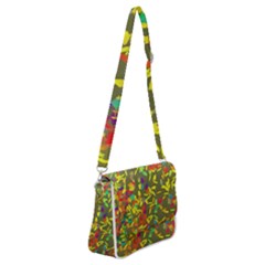 Colorful Brush Strokes Painting On A Green Background                                                Shoulder Bag With Back Zipper by LalyLauraFLM