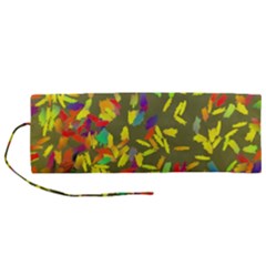 Colorful Brush Strokes Painting On A Green Background                                                 Roll Up Canvas Pencil Holder (m) by LalyLauraFLM