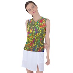 Colorful Brush Strokes Painting On A Green Background                                                   Women s Sleeveless Mesh Sports Top