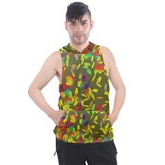 Colorful Brush Strokes Painting On A Green Background                                                  Men s Sleeveless Hoodie by LalyLauraFLM