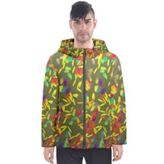 Colorful Brush Strokes Painting On A Green Background                                                    Men s Hooded Puffer Jacket