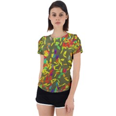 Colorful Brush Strokes Painting On A Green Background                                                    Back Cut Out Sport Tee