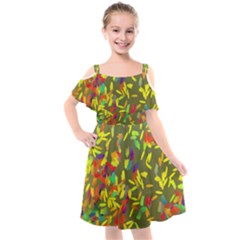 Colorful Brush Strokes Painting On A Green Background                                                      Cut Out Shoulders Chiffon Dress