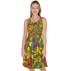 Colorful Brush Strokes Painting On A Green Background                                                       Knee Length Skater Dress With Pockets by LalyLauraFLM