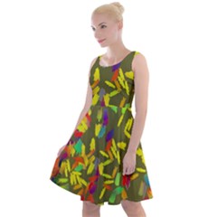 Colorful Brush Strokes Painting On A Green Background                                                      Knee Length Skater Dress