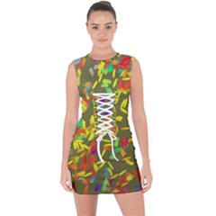 Colorful Brush Strokes Painting On A Green Background                                                       Lace Up Front Bodycon Dress