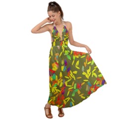 Colorful Brush Strokes Painting On A Green Background                                                     Backless Maxi Beach Dress by LalyLauraFLM