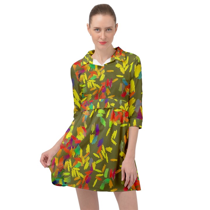 Colorful brush strokes painting on a green background                                                      Mini Skater Shirt Dress