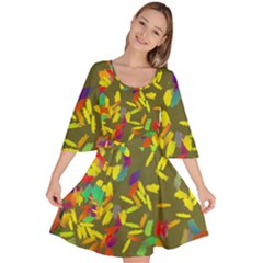 Colorful Brush Strokes Painting On A Green Background                                                 Velvet Kimono Dress by LalyLauraFLM