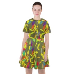 Colorful Brush Strokes Painting On A Green Background                                                      Sailor Dress by LalyLauraFLM