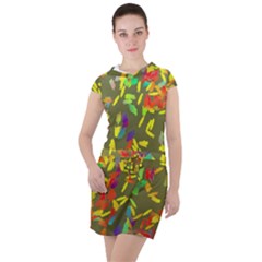 Colorful Brush Strokes Painting On A Green Background                                                                   Drawstring Hooded Dress by LalyLauraFLM