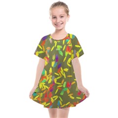 Colorful Brush Strokes Painting On A Green Background                                                 Kids  Smock Dress