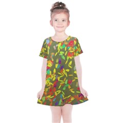 Colorful Brush Strokes Painting On A Green Background                                                   Kids  Simple Cotton Dress by LalyLauraFLM