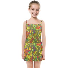 Colorful Brush Strokes Painting On A Green Background                                                   Kids Summer Sun Dress by LalyLauraFLM