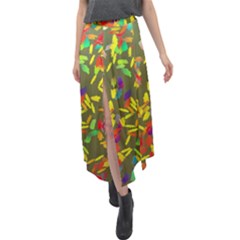 Colorful Brush Strokes Painting On A Green Background                                                        Velour Split Maxi Skirt by LalyLauraFLM