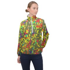 Colorful Brush Strokes Painting On A Green Background                                                    Women Half Zip Windbreaker by LalyLauraFLM