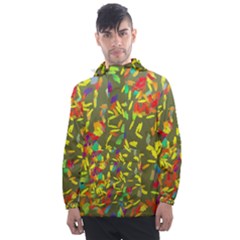 Colorful Brush Strokes Painting On A Green Background                                                   Men s Front Pocket Pullover Windbreaker by LalyLauraFLM