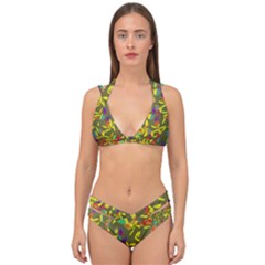 Colorful Brush Strokes Painting On A Green Background                                                    Double Strap Halter Bikini Set by LalyLauraFLM