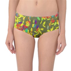 Colorful Brush Strokes Painting On A Green Background                                                    Mid-waist Bikini Bottoms by LalyLauraFLM