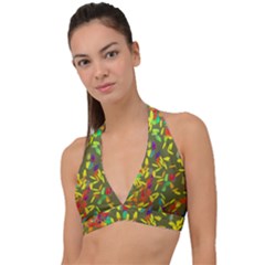 Colorful Brush Strokes Painting On A Green Background                                                 Halter Plunge Bikini Top by LalyLauraFLM