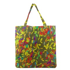 Colorful Brush Strokes Painting On A Green Background                                                    Grocery Tote Bag by LalyLauraFLM