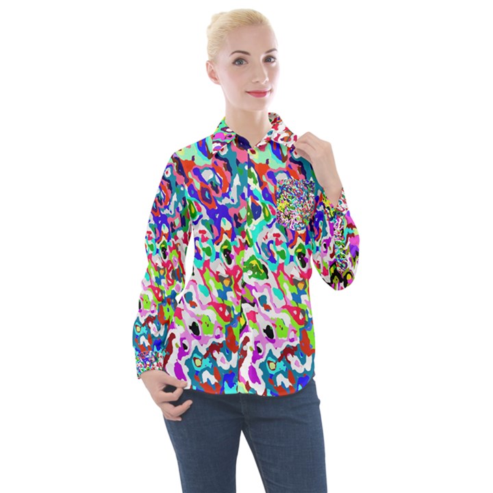 Colorful paint texture                                                   Women s Long Sleeve Pocket Shirt