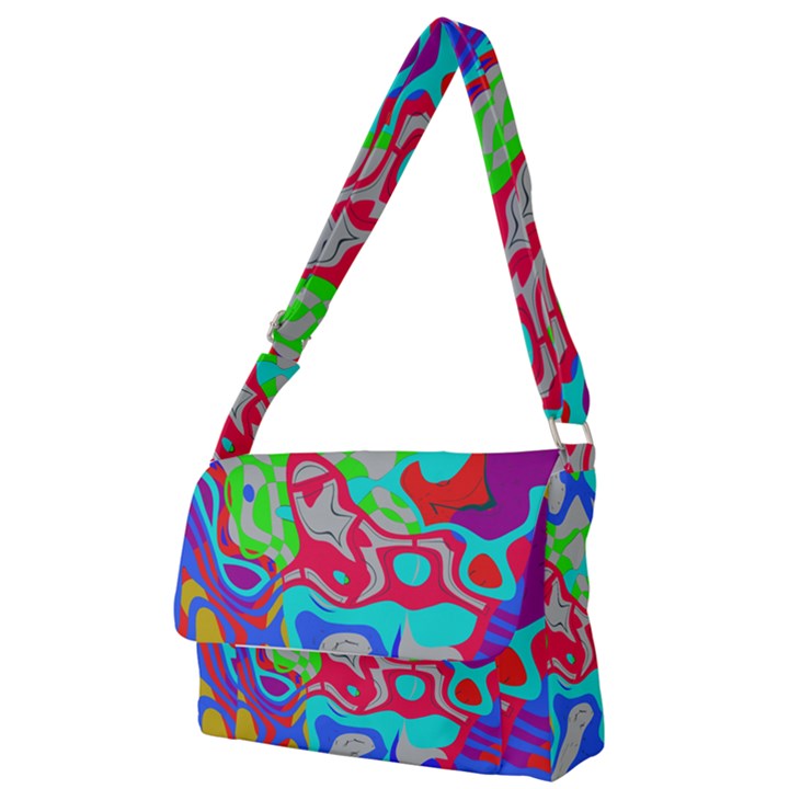 Colorful distorted shapes on a grey background                                                     Full Print Messenger Bag