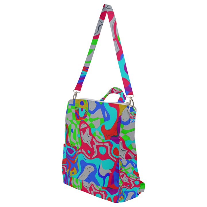 Colorful distorted shapes on a grey background                                                  Crossbody Backpack