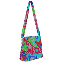 Colorful Distorted Shapes On A Grey Background                                                  Zipper Messenger Bag by LalyLauraFLM