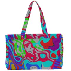 Colorful Distorted Shapes On A Grey Background                                                  Canvas Work Bag by LalyLauraFLM