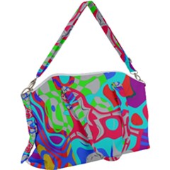 Colorful Distorted Shapes On A Grey Background                                                  Canvas Crossbody Bag by LalyLauraFLM