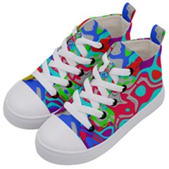 Colorful Distorted Shapes On A Grey Background                                                  Kid s Mid-top Canvas Sneakers by LalyLauraFLM