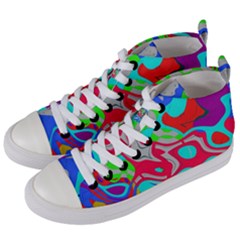 Colorful Distorted Shapes On A Grey Background                                                    Women s Mid-top Canvas Sneakers by LalyLauraFLM