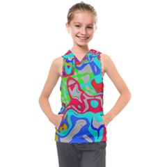 Colorful Distorted Shapes On A Grey Background                                                  Kids  Sleeveless Hoodie