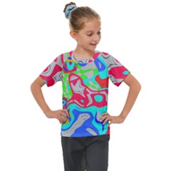 Colorful Distorted Shapes On A Grey Background                                                  Kids  Mesh Piece Tee