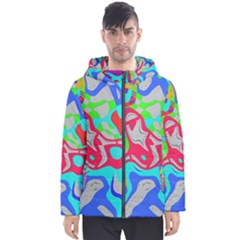 Colorful Distorted Shapes On A Grey Background                                                     Men s Hooded Puffer Jacket by LalyLauraFLM