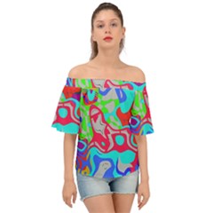 Colorful Distorted Shapes On A Grey Background                                                    Off Shoulder Short Sleeve Top by LalyLauraFLM