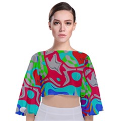 Colorful Distorted Shapes On A Grey Background                                                   Tie Back Butterfly Sleeve Chiffon Top by LalyLauraFLM