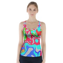 Colorful Distorted Shapes On A Grey Background                                                      Racer Back Sports Top by LalyLauraFLM