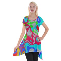 Colorful Distorted Shapes On A Grey Background                                                     Short Sleeve Side Drop Tunic by LalyLauraFLM